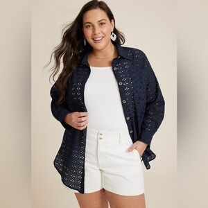 Maurices 1X eyelet shacket navy NWT